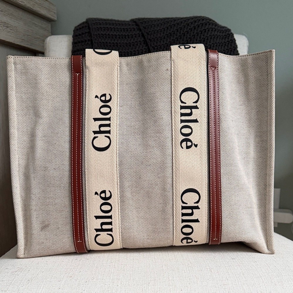 Chloé Woody Medium Tote Bag | Canvas & Leather | Authentic | Originally $1,350